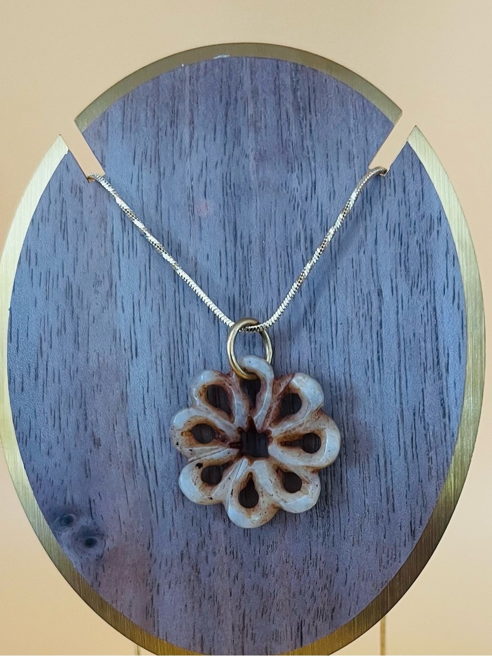 Carved stone Flower Pendant Necklace